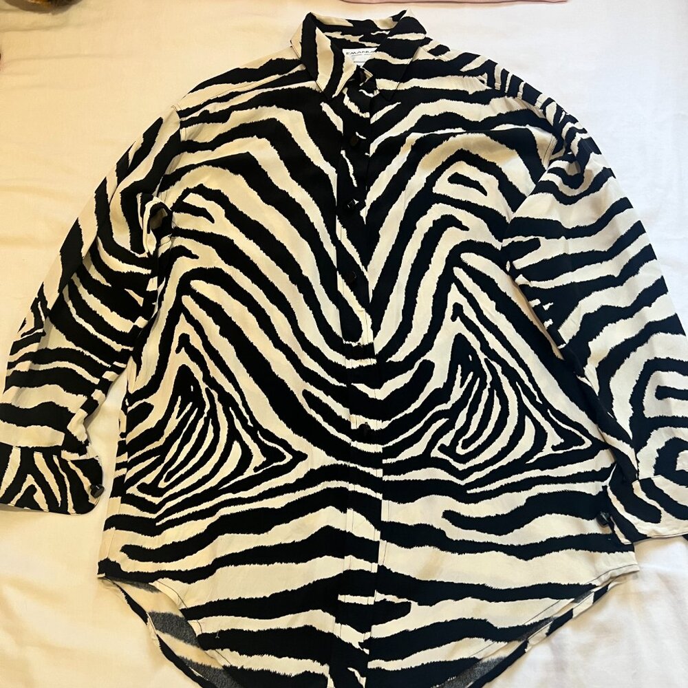 Emanuel Ungaro 100% Silk Zebra Print Button Down Blouse